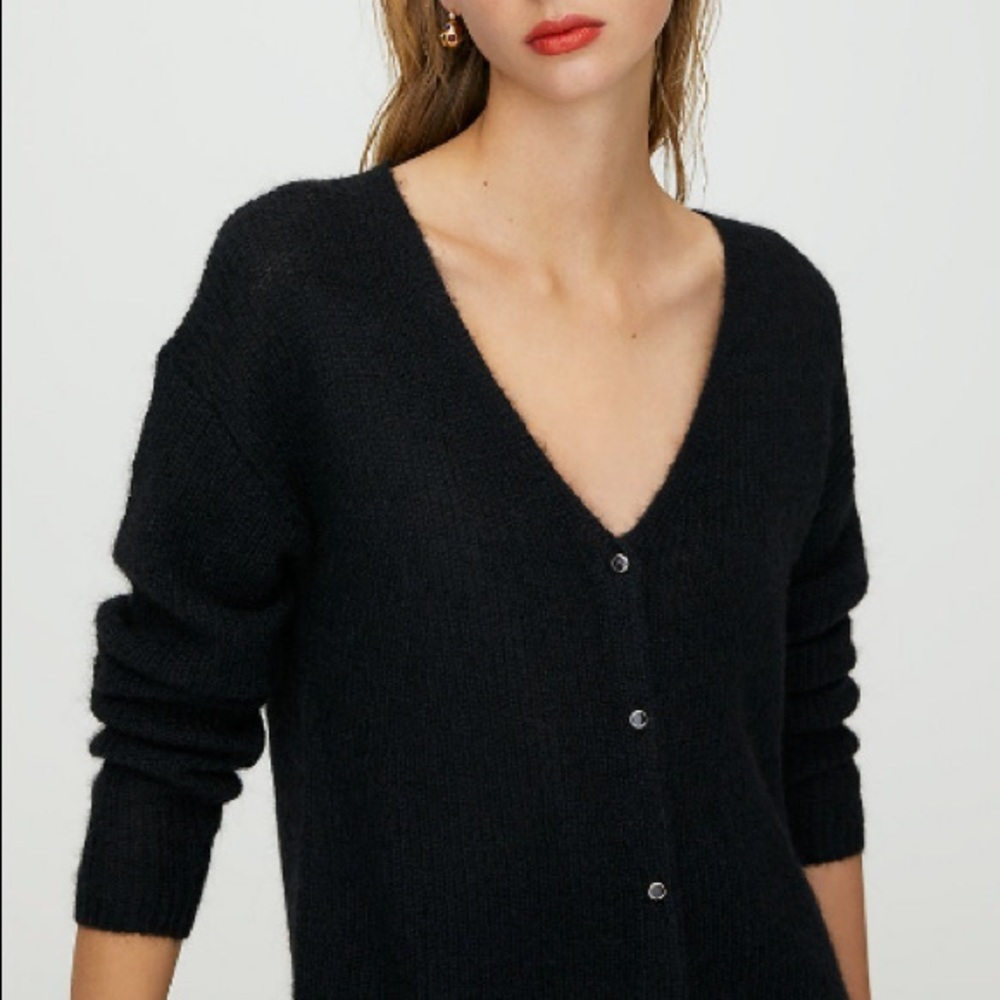 Aritzia Wilfred Black V-Neck Button Sweater